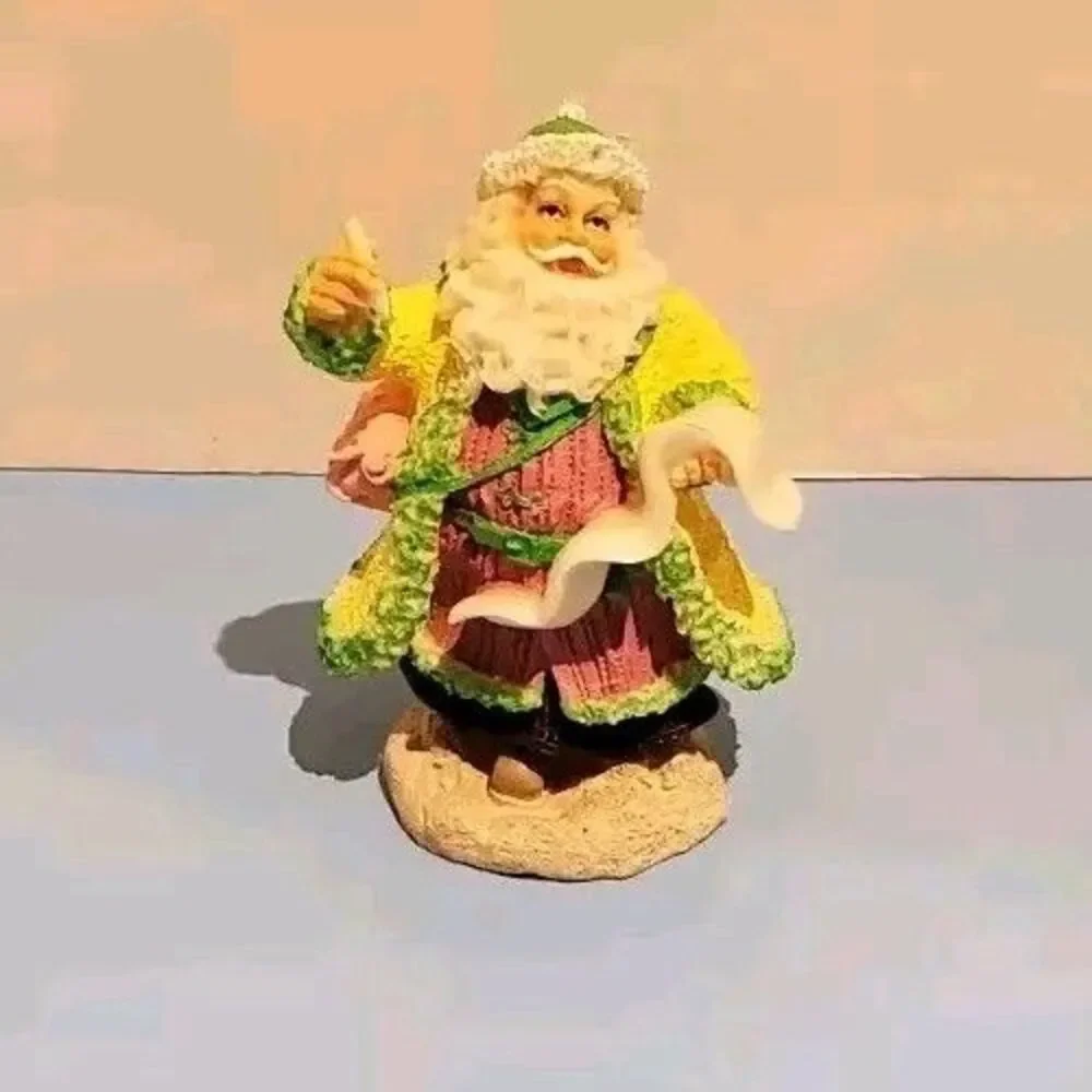 Santa Claus Naughty & Nice List Christmas Figurine In Pastel Yellow Robe Xmas